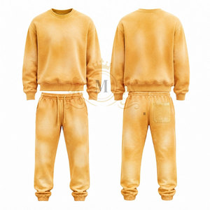 Conjunto de Sudadera de Cuello Redondo para Hombre, Color Sólido, 100% Algodón, 350 Gsm, Ropa Casual, Tejido French Terry, Estilo Otoñal, Joggers - Product Image 3
