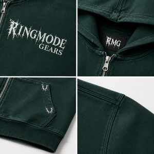 Sudadera con capucha para hombre, verde oscuro, con cremallera completa, de algodón grueso, estilo oversize, estilo urbano, con forro polar. - Product Image 4