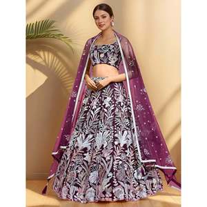 Dazzling Wine <b>Sequin</b> Net Engagement Lehenga Choli for Women - Product Image 2