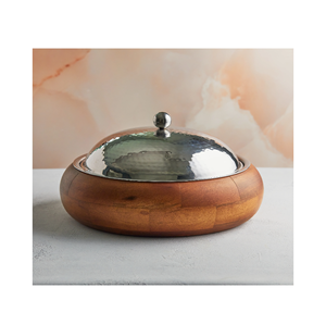 Boîte à chapati en bois avec couvercle en acier, pince à poignée, fait main, ronde, excellente qualité, vente en gros - Product Image 6