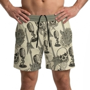 Mawra Men's Quick Dry Printed Beach Shorts With Skull And Guitar Pattern Regular Fit Polyester Swim Trunks For Summer <b>Outdoor</b> - Product Image 1