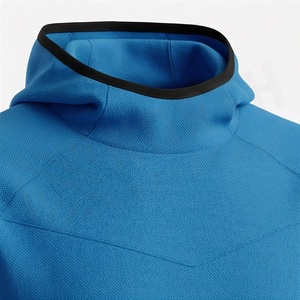 Survêtement bleu à capuche pour homme, manches longues, couleur unie, vêtements de sport décontractés, respirant, en polyester, pour l'automne, coupe classique, avec cordon de serrage - Product Image 4