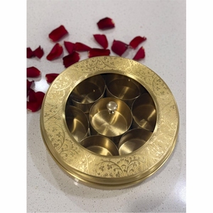 Handcrafted Brass Masala <b>Box</b> <b>Indian</b> <b>Spice</b> Container Set With Lid Spoon Multi Compartment Kitchen <b>Spice</b> Organizer Container - Product Image 4
