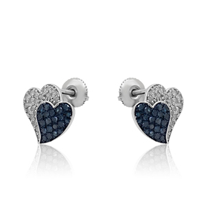 0.69 Cttw <b>White</b> & Blue Diamond Stud Earrings 925 Sterling Silver, Round Cut Natural Diamond Earrings for Women, <b>Screw</b> Back - Product Image 2