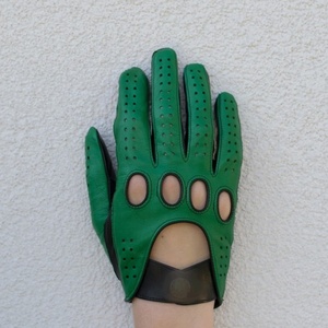 Guantes de Motociclista de Cuero Verde Personalizados, sin Dedos, Ventilados, Antideslizantes, con Correa Ajustable, Venta al Por Mayor - Product Image 3