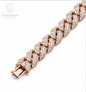 Premium iced out Cuban link bracelet solid 18K rose <b>gold</b> <b>set</b> lab grown diamonds bold design secure box clasp timeless - Product Image 3