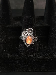 Sterling Silver 925 Amber Tone Floral Leaf <b>Ring</b> Boho Nature Design Handmade Gemstone <b>Ring</b> Gift For Women - Product Image 3