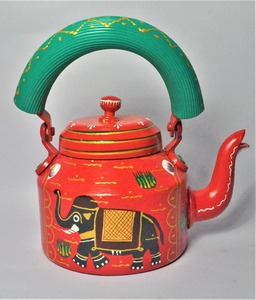Tetera de Metal Pintada de Rojo al por Mayor con Motivo de Elefante, Arte Folclórico, Decoración Tradicional, Artefacto Cultural Coleccionable, Artesanía para el Hogar - Product Image 2