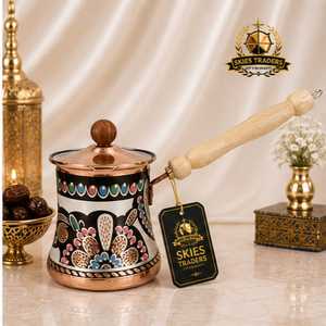 Golden Finish Traditional Turkish <b>Coffee</b> <b>Pot</b> Long Handle Metal Cezve For Authentic <b>Stovetop</b> Brewing And Kitchen Use - Product Image 5