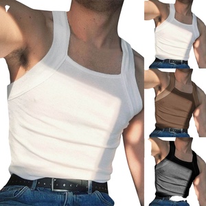 <b>Men's</b> Fashion Sleeveless Square Neck <b>Ribbed</b> <b>Vest</b> <b>Men's</b> Gym Bodybuilding Stringer Tank Top - Product Image 2