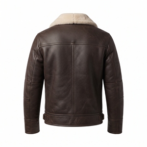 Chaqueta de Aviador Marrón Chocolate Oscuro Premium, Forrada con Piel de Oveja Genuina, Impermeable, Transpirable, Ropa de Invierno, Logotipo Frontal, para Hombre - Product Image 2
