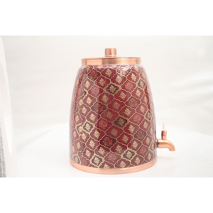Handcrafted Pure <b>Copper</b> Water Dispenser with Elegant Maroon Floral Print Leak-Proof Brass Tap for Home and Office Decor - Product Image 5