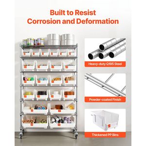 Sistema di scaffalature in filo d'acciaio a 7 livelli con 22 contenitori e ruote mobili per l'organizzazione degli attrezzi, ideale per il garage - Product Image 6