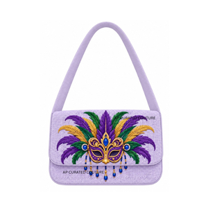 Bolso de hombro con patrón de diamantes morado, verde y dorado de Mardi Gras, hecho a mano con lentejuelas y cuentas, bolso artesanal. - Product Image 3