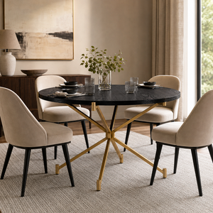 Table à manger ronde moderne avec plateau en bois et pieds en métal, diamètre 47 5/7, hauteur 30, design stable, table en bois - Product Image 4