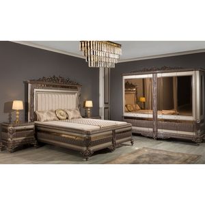 Luxury Royal Solid Teak Wood Bedroom Set Bronze Carved King Size Bed Mirrored Wardrobe 2 Nightstands <b>Dressing</b> Table with Mirror - Product Image 1