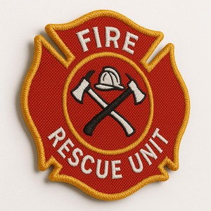 Écusson brodé pour unité de sauvetage incendie, en tissu non tissé léger, personnalisé avec bordure rouge et dorée - PATCH HOUSE - Product Image 4