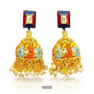 Pendientes de lujo con forma de corazón multicolor chapados en oro de MOLL JEWELLERS con gotas de perlas de imitación para mujer, modelo 55030. - Product Image 3