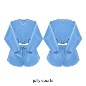 Ensemble sweat-shirt et short en molleton de coton de haute qualité à épaules tombantes avec impression en relief personnalisée pour femme - Product Image 3