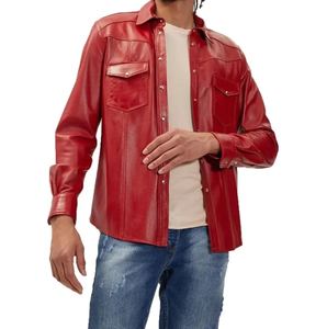 Chemises pour hommes en cuir véritable, style décontracté, fabriquées en usine, nouvelle collection 2026, style streetwear ample, en véritable peau d'agneau respirante - Product Image 5