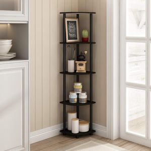 Libreria Angolare a 5 Ripiani con Scaffali Aperti, Finitura Espresso, per Soggiorno, Ufficio, Garage - Product Image 2
