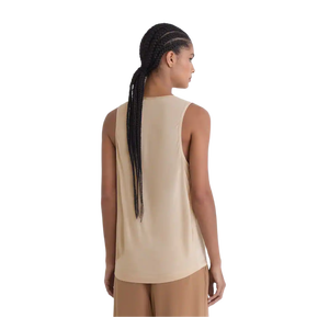 Women <b>Knitted</b> <b>Tank</b> <b>Top</b> O-Neck Solid Color Breathable Canvas Fabric Minimalist Style Regular Length Front Logo - Product Image 2