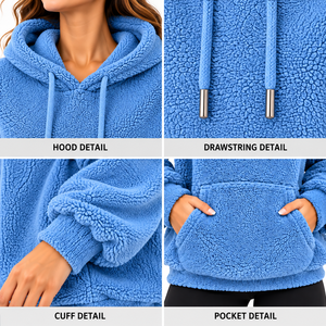 <b>Ladies</b> Oversized Sherpa <b>Fleece</b> Breathable Lined Hoodie <b>Teddy</b> Plush Winter Pullover Soft Warm Hooded Sweatshirt Casual Fashion - Product Image 6