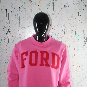 Pink Crew Neck Sweatshirt FORD Letter Print Regular Fit Unisex Casual Autumn Knitted 100% Cotton <b>Pullover</b> CLUSH SPORTS - Product Image 4