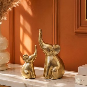 Gold Finish Metal <b>Elephant</b> Set of 2 <b>Table</b> Decor - Product Image 4