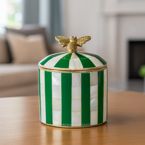 Boîte décorative en laiton et bambou Boîte de rangement pour bijoux en laiton incrusté de nacre Boîte de cirque - Product Image 4