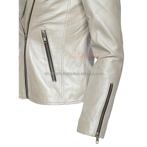 2025 OEM Premium Sheep Leather <b>Women's</b> Bomber <b>Jacket</b> Winter 100% High Quality Heated Fashion Design <b>Silver</b> Color Wholesale Price - Product Image 5