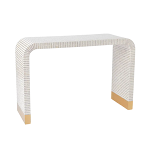 Table console en nacre blanche, écologique, durable, faite à la main, design traditionnel, structure en bois, meubles pour salon, appartement - Product Image 5