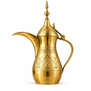 Middle Eastern Style Metal Coffee Pot With Gold Finish And Ornate Design For <b>Tea</b> Drinking - Product Image 1