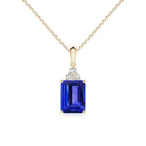 Pendentif en or massif 14K 18K avec Tanzanite naturelle taille émeraude 6x4MM 0,5 carat et Trio de diamants 0,02 carat, fait main et personnalisé, OEM - Product Image 1