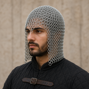 Capucha de Cota de Malla Medieval Hecha a Mano con Anillos de Aluminio Pulido, Disfraz Renacentista, Accesorio para la Cabeza de Halloween, Ren Faire Meta - Product Image 1