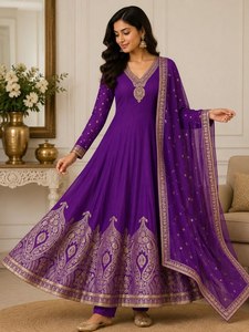 Ensemble Kurti, pantalon et dupatta ethnique Banarasi haut de gamme en tissu Chanderi, avec travail tissé de créateur, bracelet pour femme, cadeau pour la fête de Diwali - Product Image 3