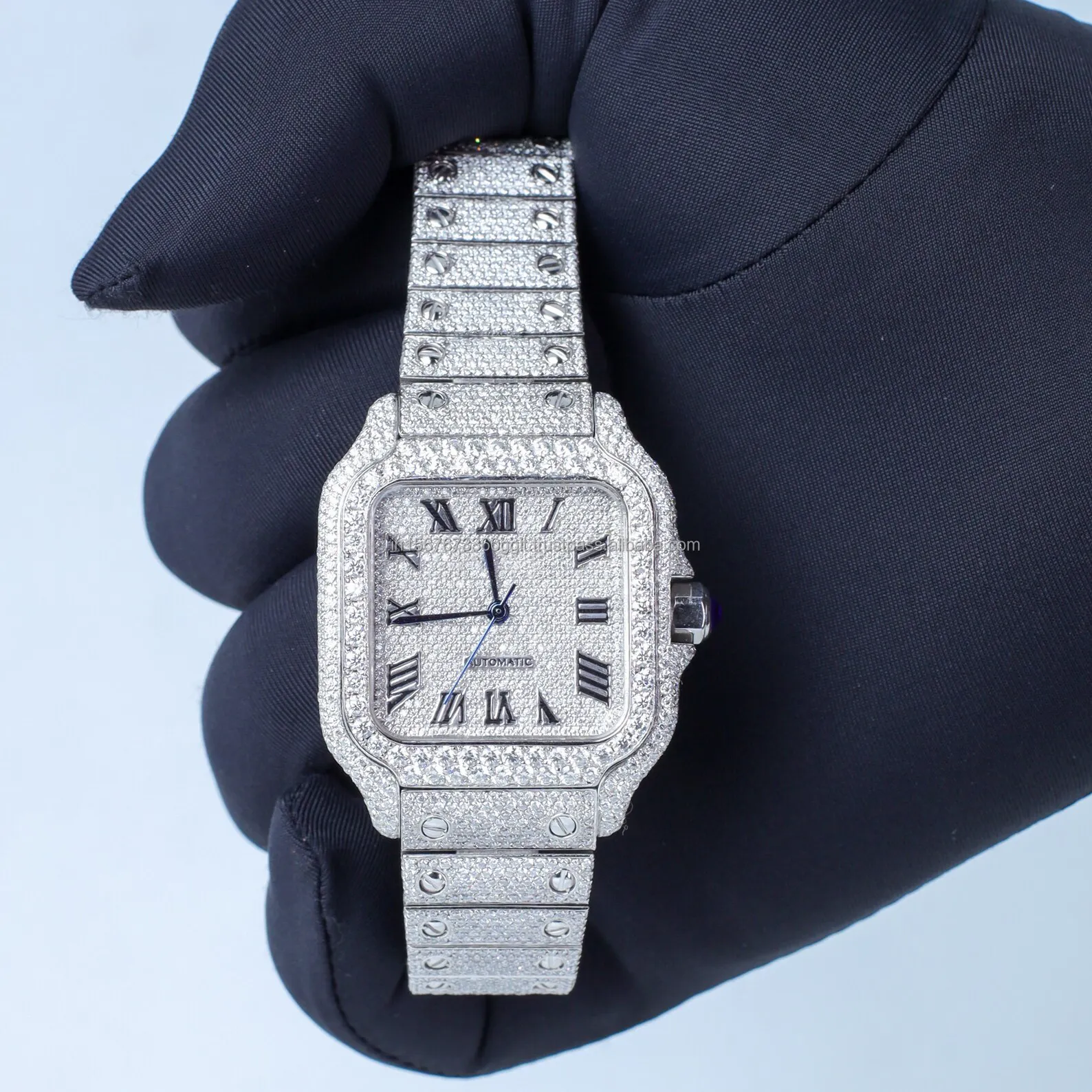 Orologio con quadrante romano, movimento automatico VVS Moissanite tempestato di diamanti completamente ghiacciato orologio Hip Hop Watche per uomo