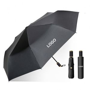 Parapluie pliant OEM personnalisé style moderne 190T avec logo, entièrement automatique, revêtement noir, pongé, 8 baleines, cadeaux d'affaires - Product Image 1