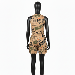 Ensemble haut court et short en jersey de coton premium pour femme, imprimé sur toute la surface, impression sérigraphique, logo personnalisé, 100% coton - Product Image 2