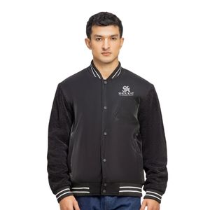 Chaqueta Varsity Negra para Hombre, Chaqueta Letterman de Béisbol con Botones a Presión, Cuello y Puños Acanalados, Ropa Casual Urbana, Fabricante de Logotipos Personalizados - Product Image 1
