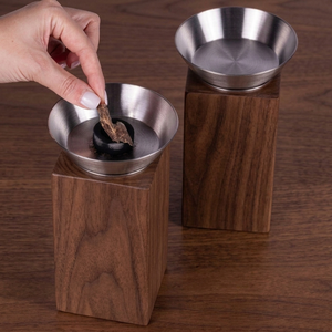 Premium Wooden Incense Burner Featuring Tall Rectangular Block Stand And Sleek <b>Brushed</b> Silver-Tone Top Bowl For Home Fragrance - Product Image 5