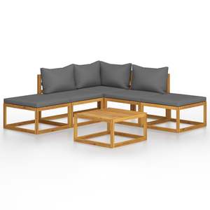 Conjunto de Muebles de Jardín de Madera Natural y Gris Oscuro con Cojines - Product Image 2