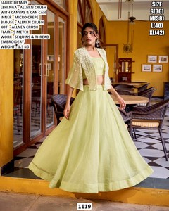 Lehenga Choli Tradicional Verde Celestial Bandhani, Diseño de Alta Costura, Largo hasta el Suelo, Secado Rápido, Protección Solar, para Bodas y Fiestas, Todas las Temporadas - Product Image 5