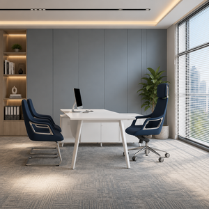 Escritorio Ejecutivo Moderno con Superficie Blanca de Acero, Patas Cónicas, Independiente, en Forma de L, Muebles de Oficina, Uso Comercial y Doméstico, Diseño Minimalista - Product Image 1