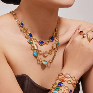 Ensemble de bijoux de luxe plaqué or 18 carats avec pierres multicolores, collier et bracelet pour femme, cadeau de fête ou de mariage - Product Image 2