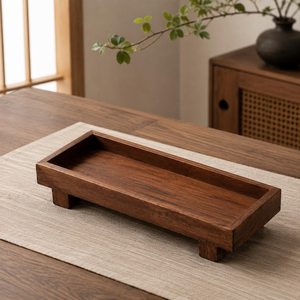 Plateau rectangulaire en bois massif fait main avec pieds, en noyer, pour thé, style minimaliste Japandi, décoration zen pour la maison, cadeaux - Product Image 2