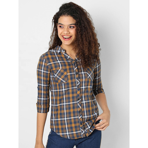 Wholesale Solid Casual Women's Flannel Shirts 100% Cotton Wide Full Sleeves Turn-Down Collar Button Anti-Pilling Breathable - Product Image 5