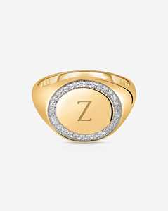 Diamond Initial Signet <b>Ring</b> Pave Personalised Engraved Letter Pinky Finger Statement <b>Ring</b> <b>Name</b> Wholesale 10k 14k 18k Solid Gold - Product Image 1