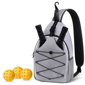 Waterproof Black Pickleball Sling Bag With Mesh Pocket, Heavy Duty Crossbody Racket Backpack With Fence Hook and <b>Balls</b> - Product Image 6