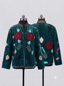 Chaqueta Suzani Verde Oscuro, Chaqueta Bordada a Mano para Mujer, Chaqueta Vintage con Bordado Suzani Indio, Chaqueta Étnica Tribal Boho - Product Image 5